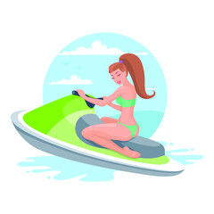 Woman riding on a jet ski. Sport and leisure activity concept.