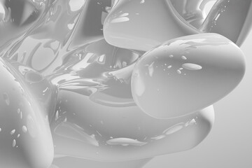 Abstract white liquid drops splashing on a white background - illustration, computer generated 3D rendered image