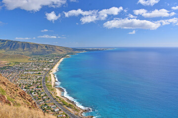 Hiking on the west side of Oahu, Hawaii near Maili and Waianae.. 