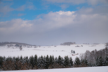 冬美瑛雪の合間の遠景