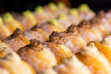 donut group with chocolate topping and matcha