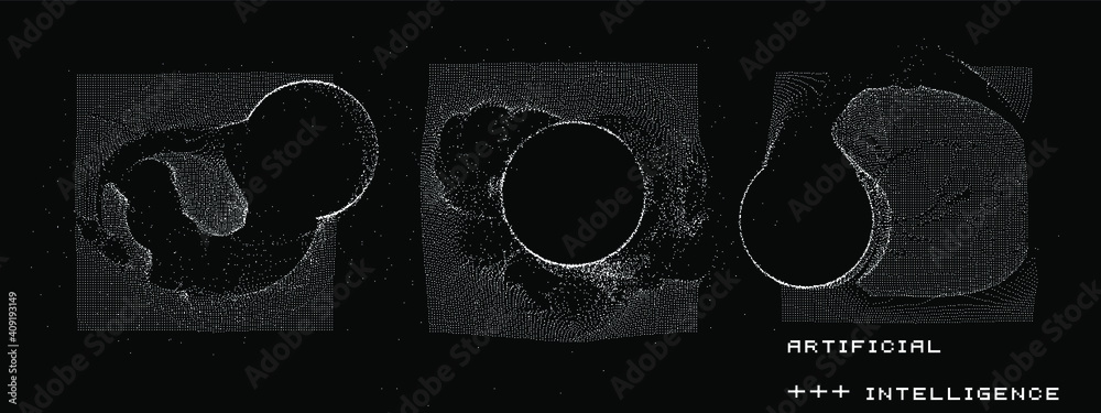 Poster Surface made of particles, array of points. Abstract technology background.
