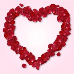 cute Red Rose petals heart frame, valentine background 