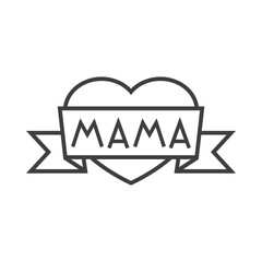 Día de la madre. Logotipo con texto hecho a mano Mama en español escrito en listón en corazón con lineas en color gris