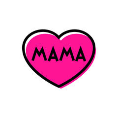Día de la madre. Logotipo con texto hecho a mano Mama en español en corazón con lineas en color rosa y negro