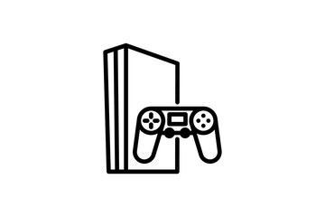Game console icon. Vector linear sign, symbol, logo of game console with joystick for mobile concept and web design. Icon for the website of the store of household appliances, gadgets and electronics.