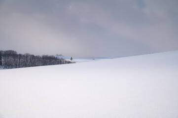 雪雲の下の美瑛の丘