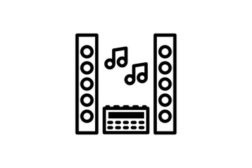 Music center icon. Vector linear sign, symbol, logo of music center for mobile concept and web design. Icon for the website of the store of household appliances, gadgets and electronics.