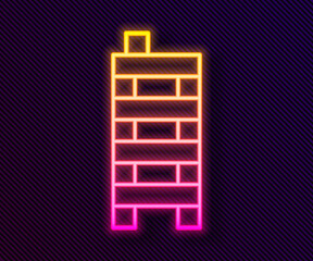 Glowing neon line Mahjong pieces icon isolated on black background. Chinese mahjong red dragon game emoji. Vector.