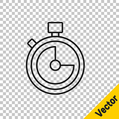 Black line Stopwatch icon isolated on transparent background. Time timer sign. Chronometer sign. Vector.