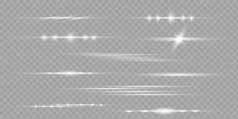 Obraz premium White horizontal lens flares pack. Laser beams, horizontal light rays. Beautiful light flares.