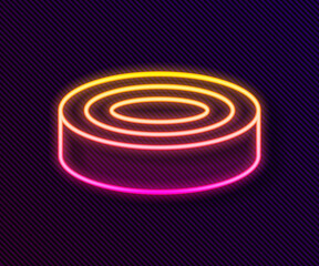 Glowing neon line Checker game chips icon isolated on black background. Vector.