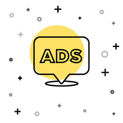 Black line Advertising icon isolated on white background. Concept of marketing and promotion process. Responsive ads. Social media advertising. Random dynamic shapes. Vector.