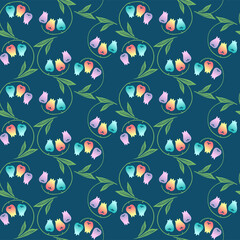 Japanese Tulip Vine Vector Seamless Pattern