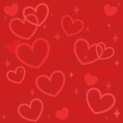 Fototapeta na wymiar Love is the background. Vector background on the theme of love for animation. On a red background, hearts, stars and the inscription Love. All the details of the background, you can edit and move.