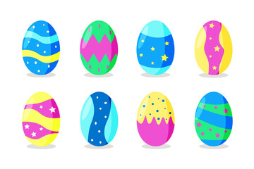 Fototapeta na wymiar A set of bright colorful Easter eggs, vector illustration on a white background.
