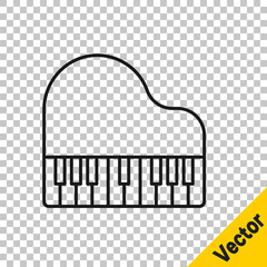 Black line Grand piano icon isolated on transparent background. Musical instrument. Vector.