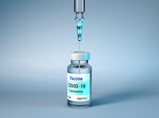 Vaccine vial and syringe for coronavirus. 3d rendering