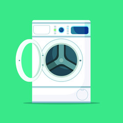 Washing machine. Washing clothes. Modern laundromat, appliance for household chores. Front view, close-up. Realistic Washer mockup. Washing appliance for household chores.