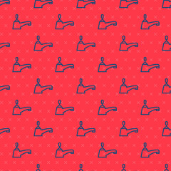 Blue line Water tap icon isolated seamless pattern on red background. Vector.
