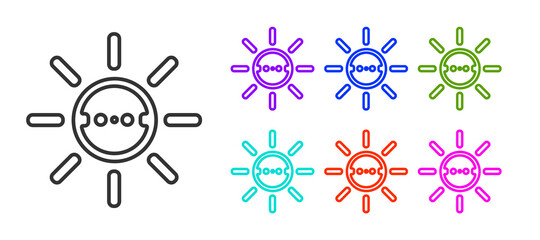 Black line Solar energy panel icon isolated on white background. Sun with lightning symbol. Set icons colorful. Vector.