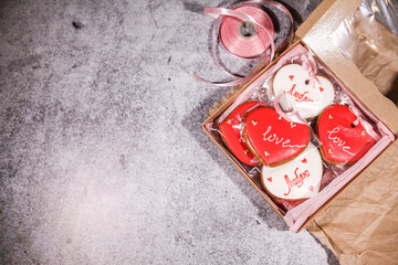 Obraz na płótnie Canvas Valentine's day cookies background, top view