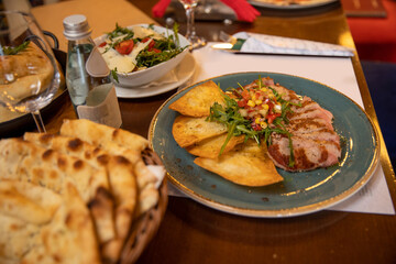 Grilled beef steak fillet served in the restaurant