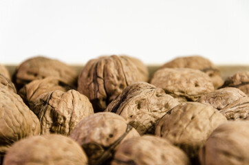 Group of fresh walnuts on white background