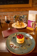 Delicious raspberry cake served in the restaurant