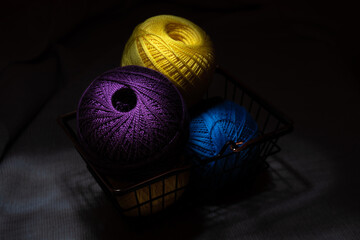 A set of great-quality ball of yarn prepared for knitting