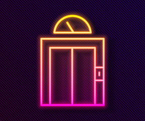 Glowing neon line Lift icon isolated on black background. Elevator symbol. Vector.