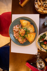 Grilled beef steak fillet served in the restaurant