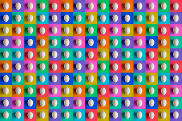 Easter multicolored pop art egg seamless pattern. Bright minimalistic, funny background