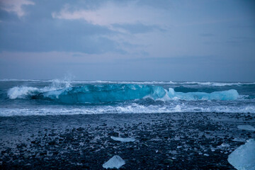 Iceland, Diamond beach - January 4 2018  the famous beach in Iceland with ice looks like diamonds