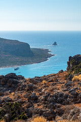 Coastal landscape panorama near Chania, Balose in northern Crete.