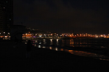 Fototapeta na wymiar night at the beach. Haifa, Israel