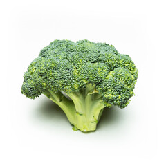 Single isolated white green fresh broccoli vegetable food