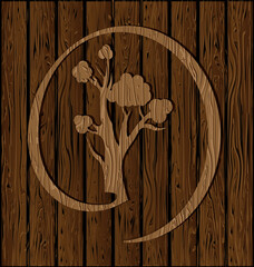vector illustration wooden brown planking with print of tree