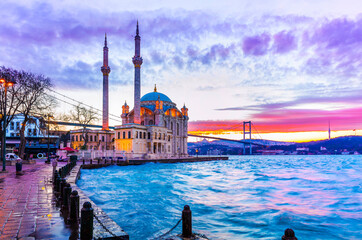 ISTANBUL, TURKEY. Beautiful Istanbul sunrise landscape with colored clouds. Istanbul Bosphorus...