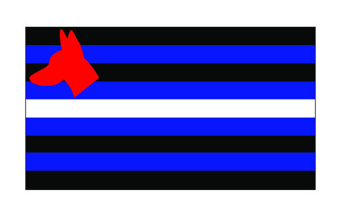 Vector illustration of flat Puppy pride flag on white background: blue, white and black stripes with a red bone. An alternate symbol of the puppy fetish community.