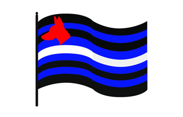 Obraz premium Vector illustration of waving Puppy pride flag on white background: blue, white and black stripes with a red bone. An alternate symbol of the puppy fetish community.