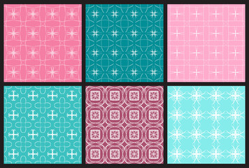 Vector set of geometric seamless patterns. Versatile modern decor for wallpapers, backgrounds, websites, surface textures, interiors, printing on fabrics, carpets, tiles.