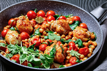 Traditional chicken and chickpea curry,  top view