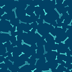 Green line Walking stick cane icon isolated seamless pattern on blue background. Vector.