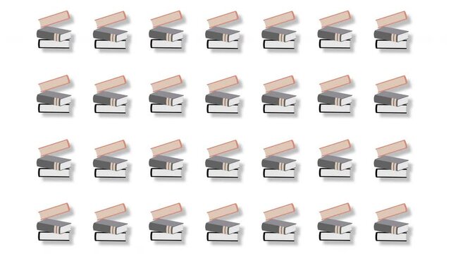 Seamless book pattern on white background in 4k video.