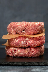 Minced beef meat for burger on black background