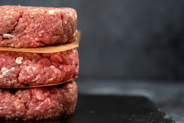 Minced beef meat for burger on black background