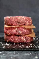 Minced beef meat for burger on black background