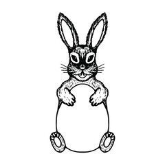 Easter, the hare is holding an egg. Vector stock illustration eps10. Hand drawing isolate on white background, outline. 
