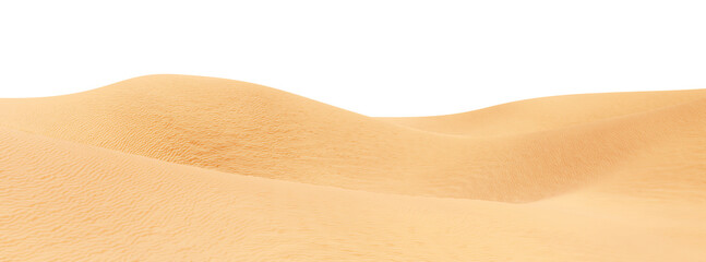 Sand hills landscape. Panoramic desert with ripples isolated on whete background.